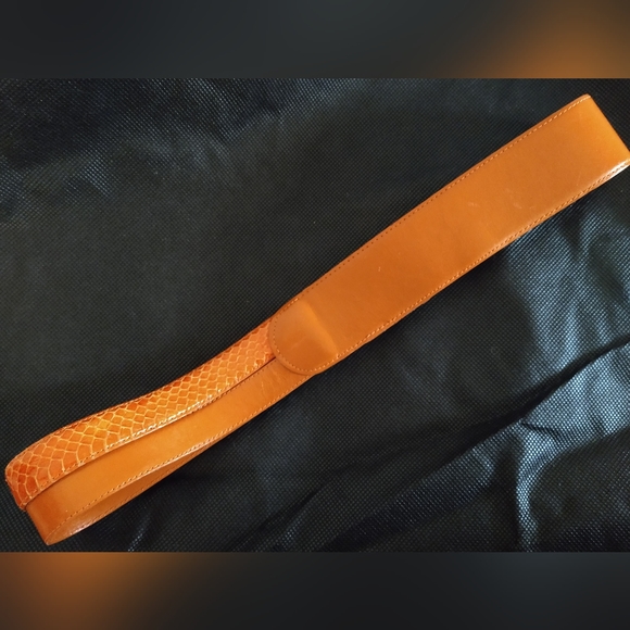 AUTHENTIC 11020 CHRISTIAN DIOR LEATHER & SNAKESKIN ORANGE BELT ML USA (NWOT) - Picture 2 of 10